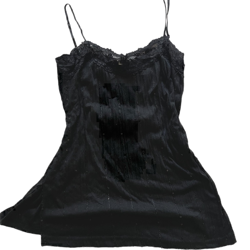 black vintage sequin tank top full length with lace